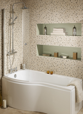 BOWMORE 1700 P SHAPED BATH, SHOWER SCREEN AND PANELS