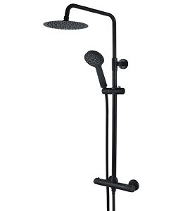 SPEY SERIES 2 BLACK THERMO SHOWER VALVE & ROUND HEAD WITH FIXED RAIL KIT