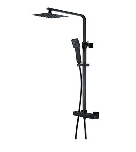 ORKNEY SERIES 2 BLACK THERMOSTATIC SHOWER VALVE & SQUARE HEAD WITH FIXED RAIL KIT
