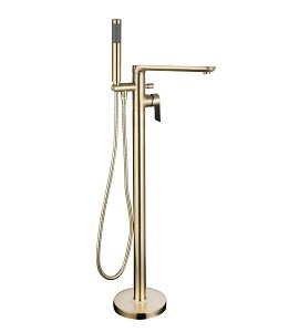 RONA FLOOR STANDING BRUSHED BRASS BATH SHOWER MIXER AND SHOWER KIT