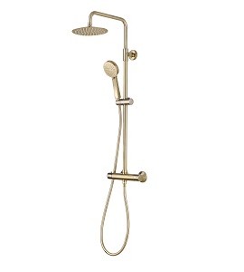 SPEY SERIES 2 BRUSHED BRASS THERMO SHOWER VALVE & ROUND HEAD WITH FIXED RAIL KIT