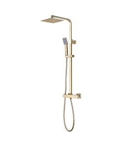 ORKNEY SERIES 2 BRUSHED BRASS THERMOSTATIC SHOWER VALVE & SQUARE HEAD WITH FIXED RAIL KIT
