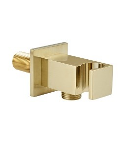 SQUARE SHOWER WALL OUTLET & HANDSET HOLDER - BRUSHED BRASS FINISH