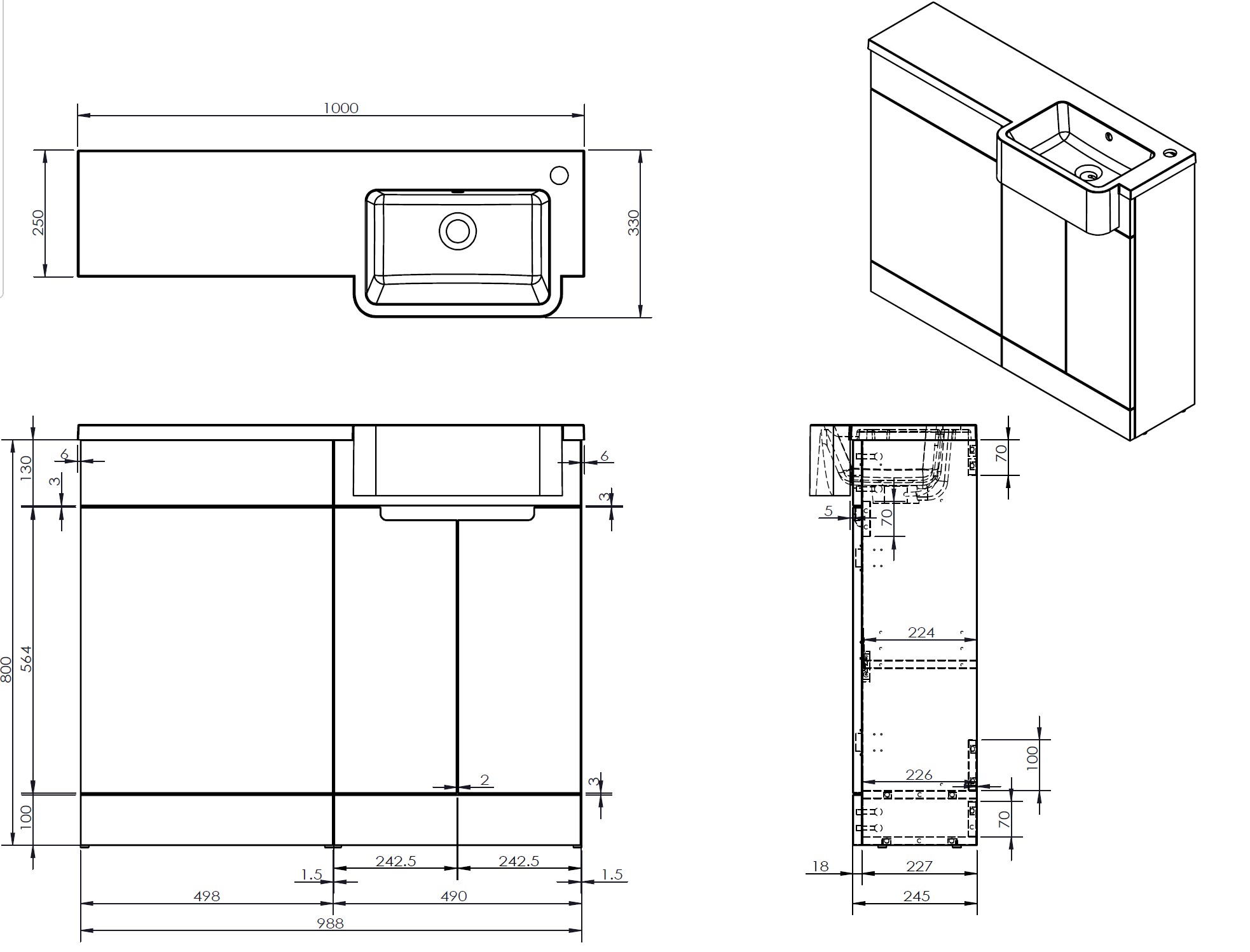 LEWIS 1000MM SLIM SEMI RECESSED COMBINATION SET – Highlife Bathrooms